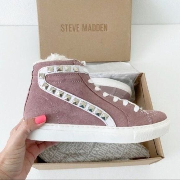 NEW Steve Madden Studded Suede Leather High-top Sneakers Mauve 8.5 - Picture 1 of 6